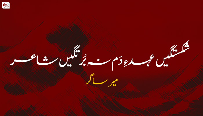 شکستگیں عہدءِ دَم نہ بُرتگیں شاعر   ۔ میر ساگر