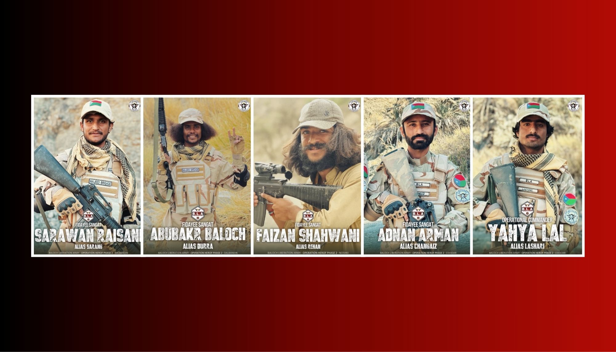 بی ایل اے ءَ دگہ 5 فدائینانی اکس ءُ اھوال شنگ کتگ انت