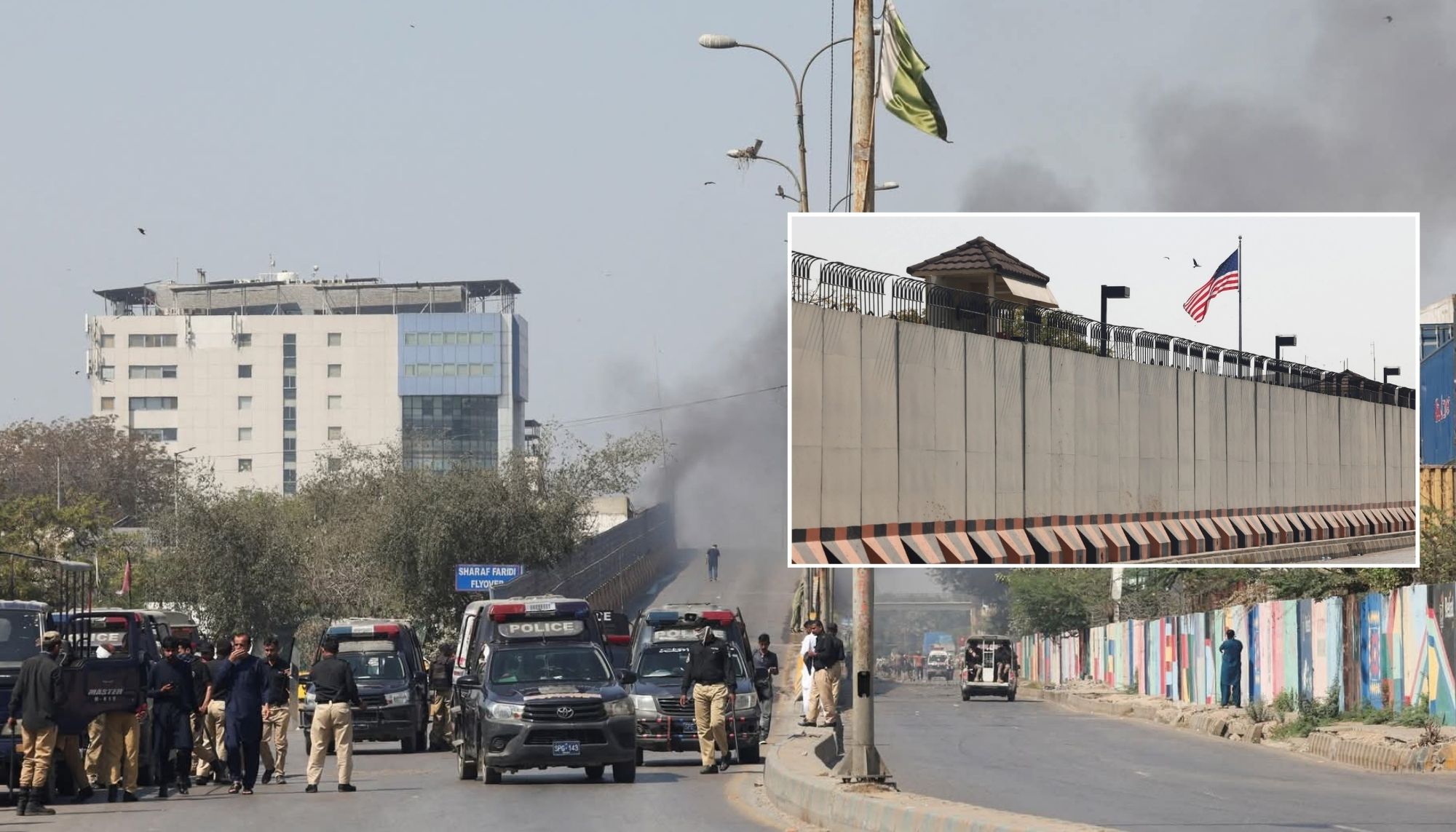 کراچی: زھرشانی کنوک امریکہ ءِ کونسلیٹ ءِ تہ ءَ مانریتکگ انت- تیرگواری 8مردم ءُ بازینے زدگ